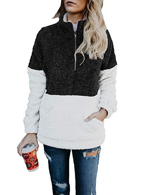 BTFBM Women Long Sleeve Zipper Sherpa Sweatshirt Soft Fleece Pullover Outwear Coat
