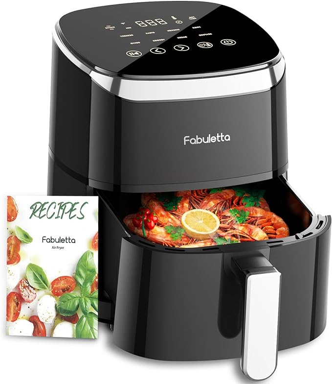 Air Fryers 4 Qt, Fabuletta 9 Cooking Functions Smart Air Fryers, Shake Reminder, Powerful 1550W Electric Hot Air Fryer,Tempered Glass Display, Dishwasher-Safe & Nonstick, Quiet (Black)