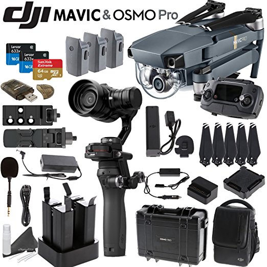 DJI Mavic & Osmo Pro Combo: Includes 4 Osmo High Capacity Batteries, Osmo Hard Case, Quad Charger, DJI Shoulder Bag, 3 Mavic Batteries, Spare Propellers, SanDisk 64GB MicroSD Card and more…