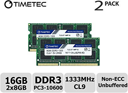 Timetec Hynix IC 16GB Kit (2x8GB) DDR3 1333MHz PC3-10600 Unbuffered Non-ECC 1.5V CL9 2Rx8 Dual Rank 204 Pin SODIMM Laptop Notebook Computer Memory RAM Module Upgrade (16GB Kit (2x8GB))