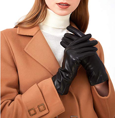 Luxury Italian Soft Leather Gloves for Women - Genuine SheepSkin Leather Women’s Cold Weather Gloves Cashmere Lined