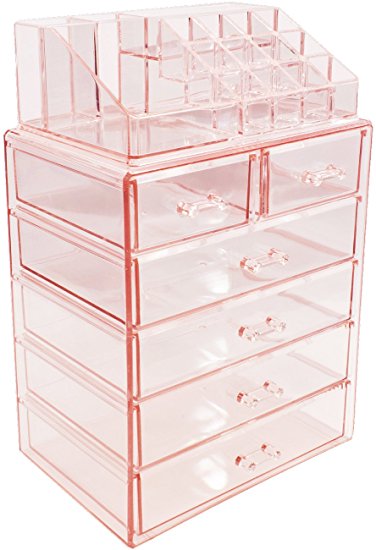 Sorbus Acrylic Cosmetic Makeup and Jewelry Storage Case Display - Spacious Design - Great for Bathroom, Dresser, Vanity and Countertop (4 Large, 2 Small Drawers, Pink)