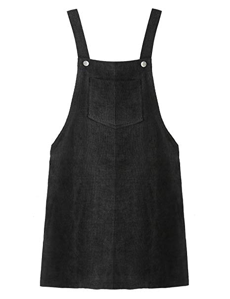 Romwe Women's Straps A-line Corduroy Pinafore Bib Pocket Overall Dress