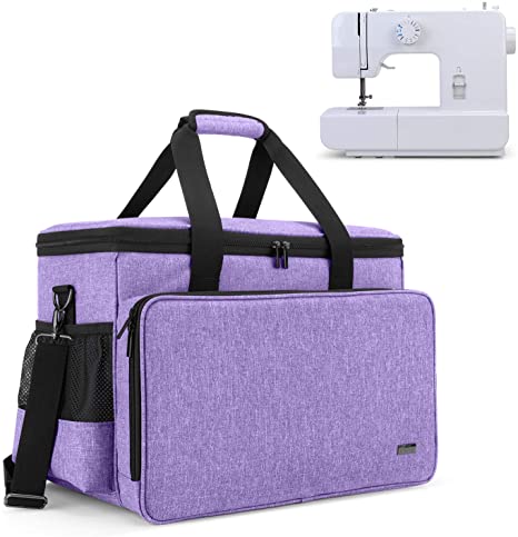 Yarwo Sewing Machine Carrying Case with Bottom Wooden Board, Universal Sewing Machine Tote Compatible with Most Standard Sewing Machine and Accessories, Purple