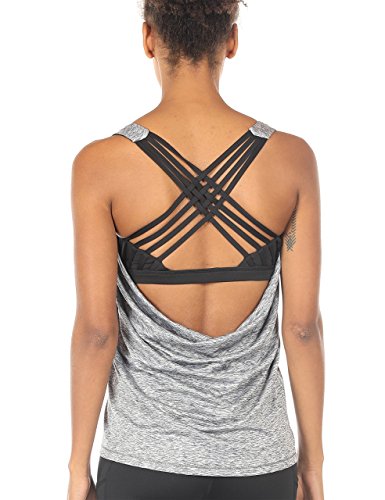 icyZone Yoga Tops Workouts Clothes Activewear Built in Bra Tank Tops for Women