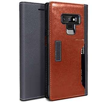 Note 9 Case, OBLIQ [K3 WALLET] Flip Cover with Four Credit Card & ID Pocket Slots Stylish Wallet Case made with Premium Italian Leather with Drop Protection & Shock Absorbing Cushions for The Samsung Galaxy Note 9 (2018) (Black Gray/Brown)