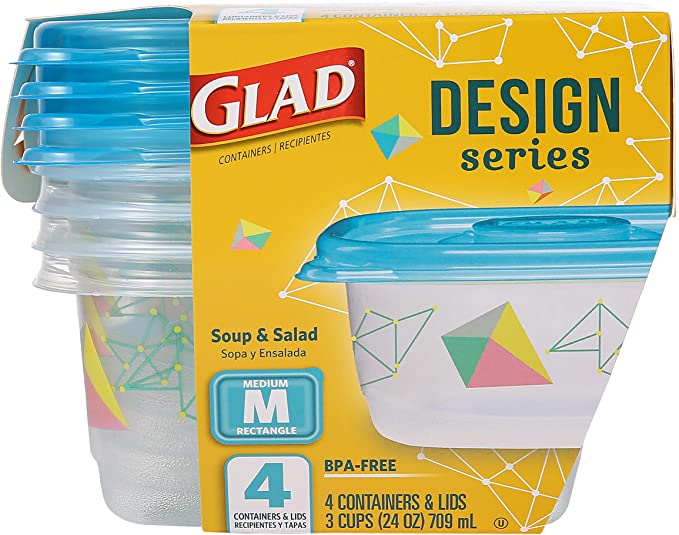 Glad Series Food Storage Containers, 4 Count | Strong and Durable Food Storage Food Containers for Everyday Use | Use to Store Meals, Snacks, and Desserts