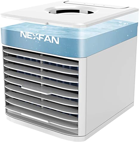 GESUNDHOME NexFan Air Cooler, Mini Portable Air Conditioner Fan,3 in 1 Personal Evaporative Cooler, Humidifier with 7 Colors LED Light, 3 Speed Desktop Cooling Fan for Home, Room, Office