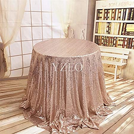 YZEO 132-Inch Round Sequin Tablecloth£¬Rose Gold