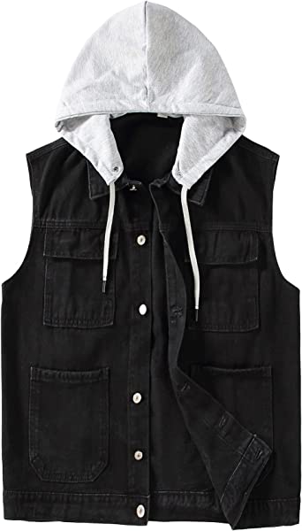 PRIJOUHE Men's Denim Vest Jean Vest Black Denim Motorcycle Black Blue Biker Plus Size Sleeveless