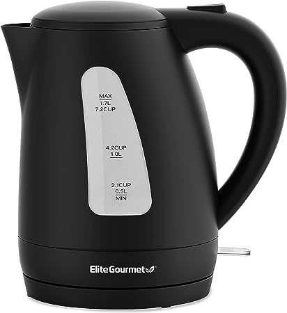 Elite Gourmet EKT8690 1.7L Electric Tea Kettle Hot Water Heater Boiler BPA-Free, Fast Boil, Water Level Window and Auto Shut-Off, Black