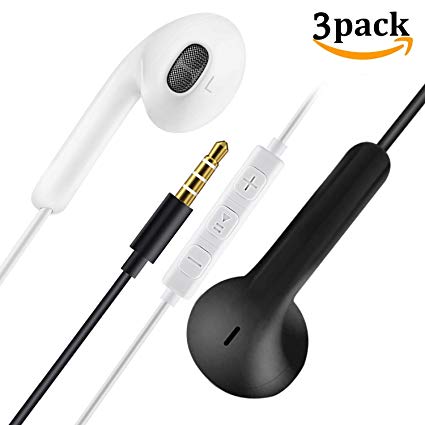3Pack Earphones In Ear Headphones Wired Earbuds Noise Isolating Headset With Microphone remote control Compatible With Phone Samsung Huawei Android and more(2 Pack White and 1 Pack Black)