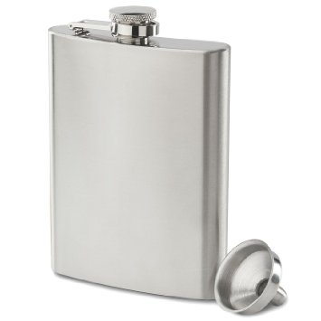 Premium 8oz, 304 (18/8) Stainless Steel Liquor Hip Flask by Future Hydrate - Includes Free Bonus Funnel and Black Gift Box (8 oz Stainless Steel)