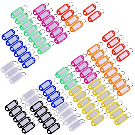 Valys 100 Pieces Multi-colors Plastic Key Tags ID Fobs Labels with Split Ring Keyring