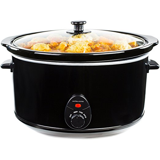 Andrew James Premium Slow Cooker with Tempered Glass Lid & Removable Ceramic Bowl - 8 Litre, Black