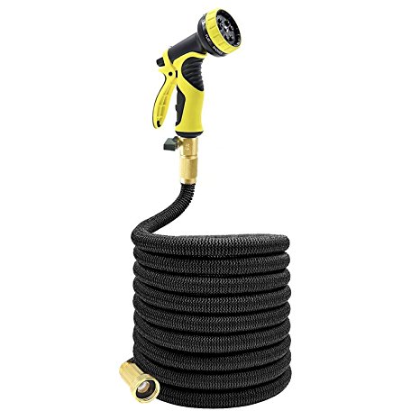 Tespressolife Strongest Flexible Garden Hose Expandable Stretch Hosepipe Comes with 10 Pattern Spray Nozzle for All Watering Needs, Black (100)