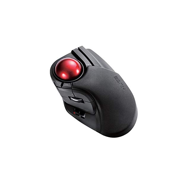 ELECOM M-HT1DRBK Wireless Trackball Mouse - Extra Large Ergonomic Design, 8-Button Function with Smooth Tracking, Black