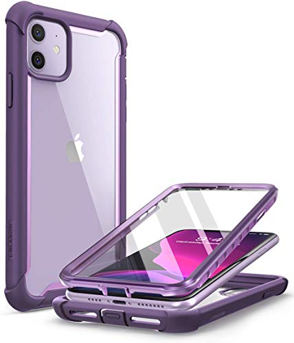 i-Blason Ares Case for iPhone 11 6.1 inch (2019 Release), Dual Layer Rugged Clear Bumper Case with Built-in Screen Protector (Purple)