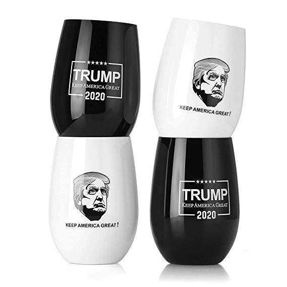 Inewex Keep America Great Funny 16 oz Stemless Plastic Wine Glasses | Re-Elect Trump 2020 Shatterproof Tumbler | Donald Trump, President, Government | Dishwasher Safe - Set of 4 (Funny)