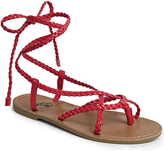 Trary Braided Lace Up and Gladiator Flat Sandals for Women