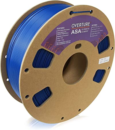 OVERTURE ASA Filament 1.75mm Premium Anti-UV 3D Printer Filament, 1kg Spool (2.2lbs), Dimensional Accuracy  /- 0.03 mm, Fit Most FDM Printer (Blue)