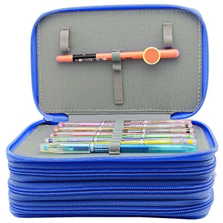 Pshine Multi-layer 72 Slots Students Pencil holder- Pencil Case-Pencil bag-Pencil pouch-Pencil wrap with Zipper (Blue)