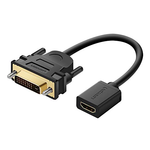 UGREEN DVI to HDMI Cable HDMI Female to DVI 24 1 DVI-D Male Adapter Bi-directional Converter 1080P for Nintendo Switch, Raspberry Pi, TV Box, Xbox, HDTV, Graphics Card, Wii U, DVD, Oculus Rift, Laptop and Projector (Black, 20cm)