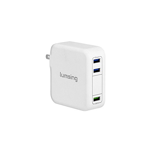Lumsing 35W QC 3.0 Three ports USB Wall Charger, QC 3.0 port for Galaxy S7 / S6 / Edge / Plus, Note 5 / 4 and Smart ports for iPhone 7 / 6s / Plus, iPad Pro / Air 2 / mini, LG, Nexus, HTC (White)