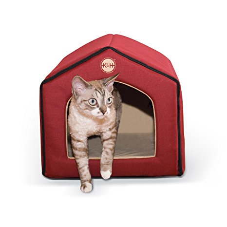 K&H Manufacturing Indoor Pet House Red/Tan 16" x 15" x 14" (Heated or Unheated)