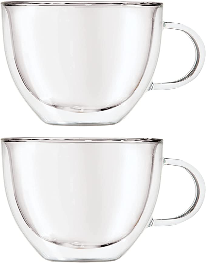 Oggi Set of 2 Double Walled Insulated 16-Ounce Borosilicate Glass Cappuccino Mugs