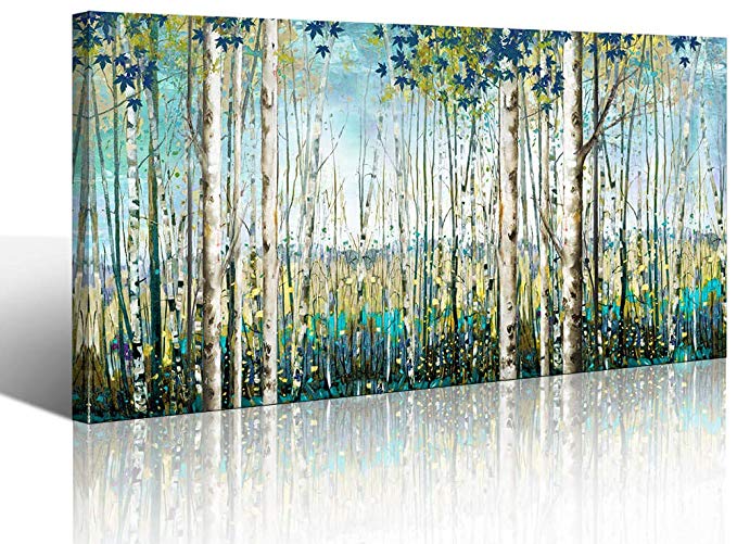 Green View White Birch Forest Canvas Painting Wall Art Decor Nature Plant Picture Wildlife Trees Landscape Artwork Home Living Room Bedroom Office Wall Decoration Hand-Painted Wall Art