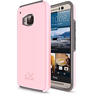 HTC One M9 Case, Genix Case Armor Series Dual Layer Premium Protective Case for HTC One M9 (Hima) (2015) - Pink/ Gray