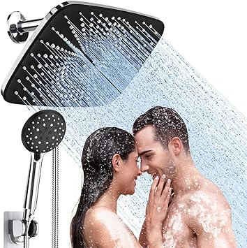 Veken 12 Inch High Pressure Rain Shower Head -Shower Heads with 5 Modes Handheld Spray Combo- Wide RainFall shower with 70" Hose & Bracket- Adjustable Dual Showerhead with Anti-Clog Nozzles - Chrome