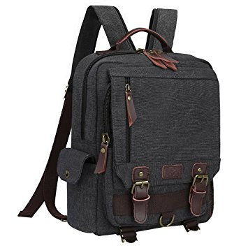 S-ZONE Men's 13 inch Laptop Backpack Cross Body Messenger Bag Vintage Canvas School Shoulder Strap Bag Sling Travel Hiking Rucksack (Dark Gray-Zipper Shoulder)