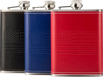 Hip Flask with Soft Touch Cover and Superior Construction - Leak Proof Slim Profile Classic American Flag Design | Includes Funnel