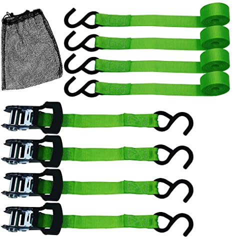 Ratchet Tie Down Straps, 1 in x 10 ft Straps, 1500lbs Break Strength, Moving and Securing Cargo, Green(4 Pack)