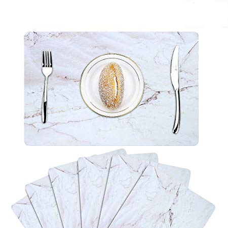 Menghao 6 PCS Waterproof Placemats Environmental Materials Multiple Styles Easy Clean for Kids Educational Learning Kitchen Dinner Party((Marble)