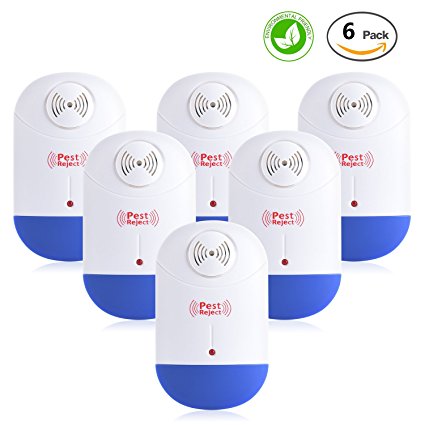 Ultrasonic Pest Repeller - Packs of 6 Spider Repellent with Nigh Light -Electronic Pest Control Plug in Pest Repellent to Repels Insect, Mice , Spider, Ant, Roaches , Mosquitoes ,Bugs , fleas