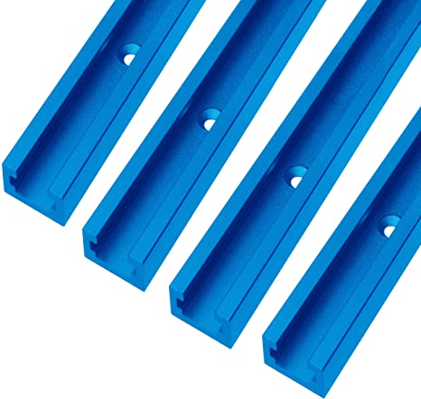T-track 48 inch with Wood Screws–Double Cut Profile Universal with Predrilled Mounting Holes -Woodworking and Clamps -High Strength Aluminum Alloy 6063 –Frosted Surface Anodized - 4 PK (Blue)