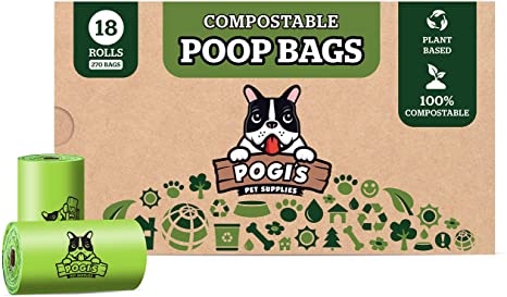 Pogi's Compostable Poop Bags - 18 Rolls (270 Bags) - Leak-Proof, Extra-Large, Plant-Based, ASTM D6400 Certified Home Compostable & Biodegradable Waste Bags for Dogs