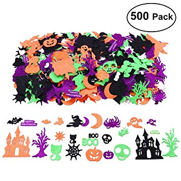 Unomor Halloween Glitter Foam Craft Stickers Self-Adhesive Party Decoration Stickers Kids, 500 Pieces