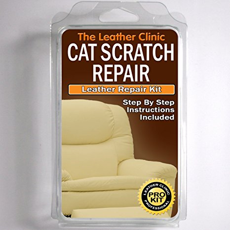 Leather CAT SCRATCH Repair Kit. Easy to Use. Complete with Filler & Colour. (Dark Brown)