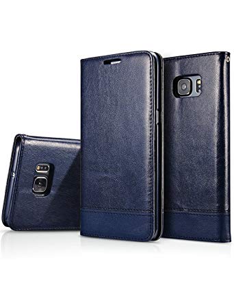 Galaxy S7 Edge Flip Case, Crosspace S7 Edge Wallet PU Leather Cases Magnetic Folio Book Stand Cover with Card Slots for Samsung Galaxy S7 Edge 5.5"- Blue