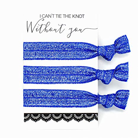 Bachelorette Hair Ties Set No Crease Ribbon Elastics Ouchless Ponytail Holders Hair Bands for Bachelorette Gift Bridesmaid Gift Bride Showers (6 Pack, Glitter Blue)