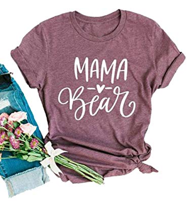 Mama Bear Shirt Short Sleeve Womens Cute Heart Print Graphics Tees Lady Summer Casual Tops