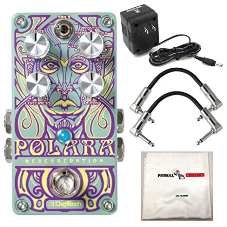 Digitech POLARA Stereo Reverb Pedal with Power Supply, 2 Patch Cables, & Polishing Cloth