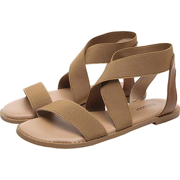 Women's Wide Width Flat Sandals - Open Toe One Band Ankle Strap Flexible Buckle Gladiator Casual Summer Shoes.