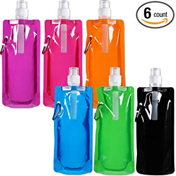 Blulu 6 Pieces Collapsible Water Bottle Reusable Drinking Water Bottle with Clip for Biking, Hiking Travel, 6 Colors