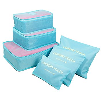 KAIL 6Pcs Waterproof Travel Storage Bags Clothes Packing Cube Luggage Organizer Pouch (sky blue)