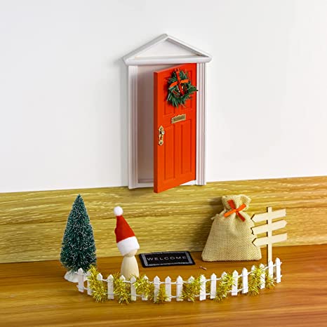 blminiatures Magic Elf Door Red for Christmas Santa's Little Elf Door Decoration